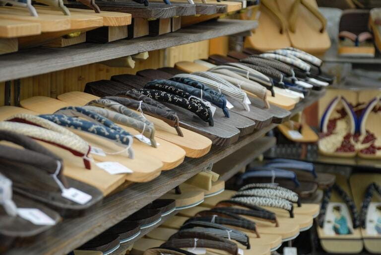 Japanese flip flops in a street market at Tokyo, Japan