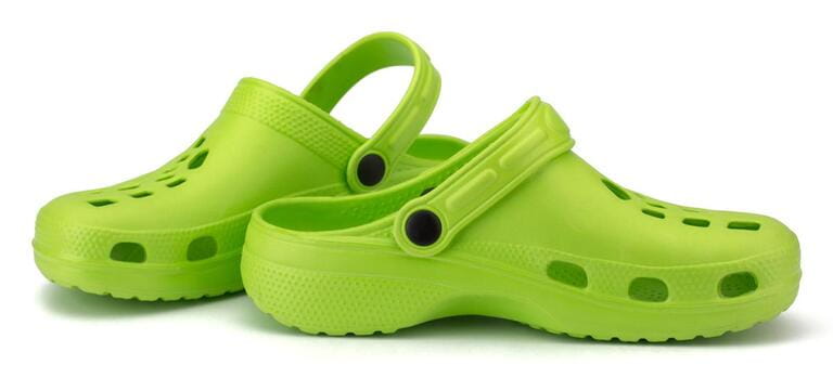 Children's rubber sandals isolated on the white background