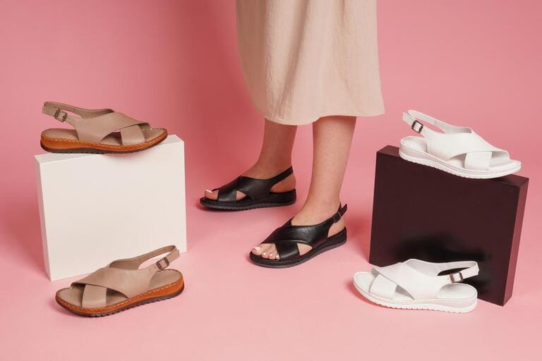 women sandals in the studio isolated background