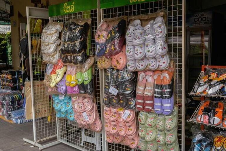 Shoes and sandals for sale on the street in Bangkok, Thailand